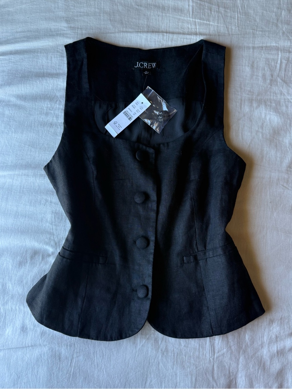 J. Crew Black 100% Linen Sleeveless Button Vest